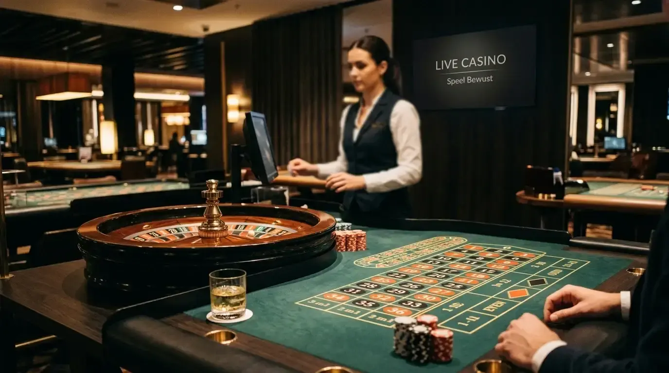 Illustratie van een live-dealer tafelomgeving zonder merklogo of herkenbare personen