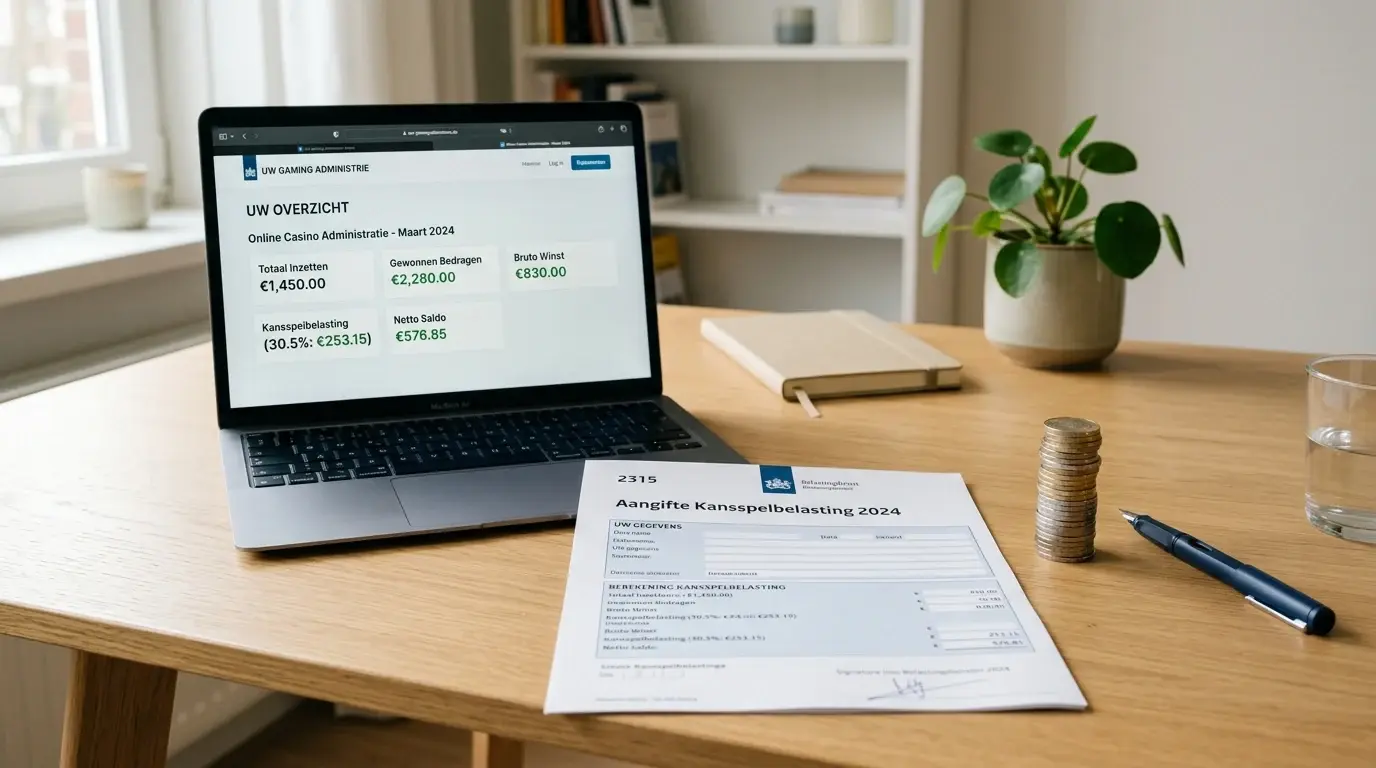 Illustratie van eurobedragen en een belastingdocument bij online kansspelen