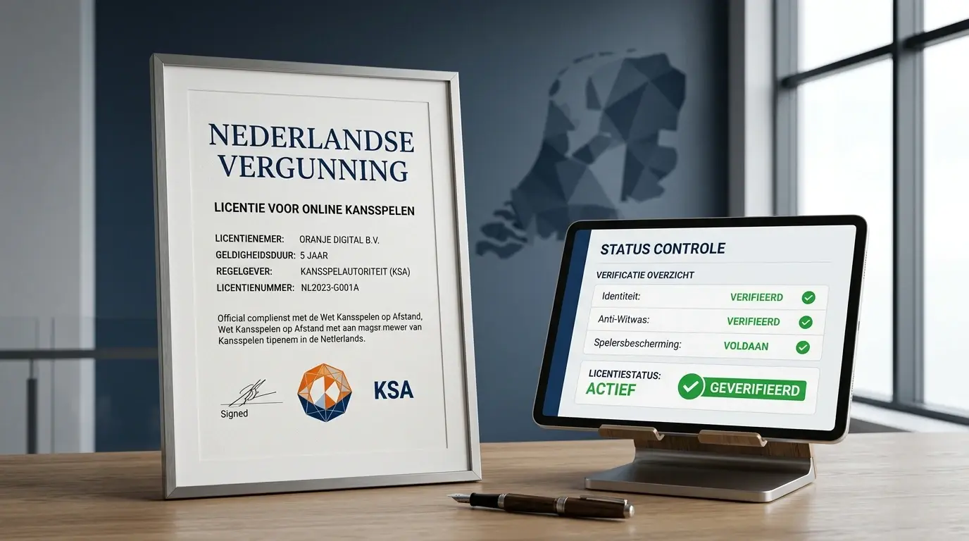 Neutrale illustratie van een vergunningcontrole voor online kansspelen